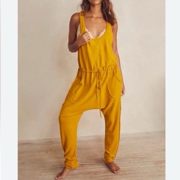 Free People Pants - Free People Mustard Yellow Drop-Crotch Jumpsuit